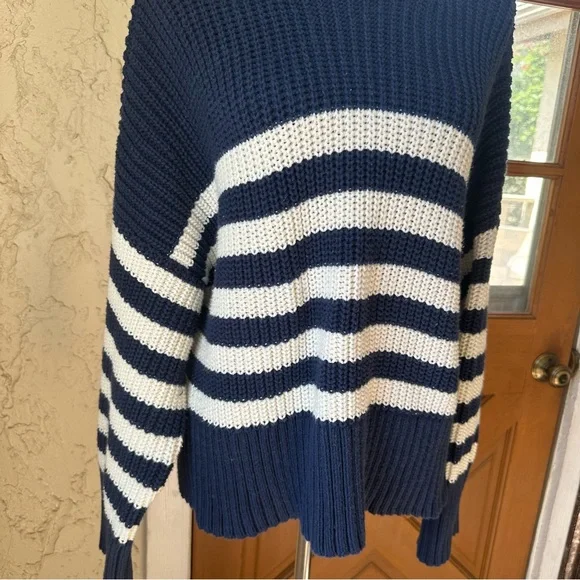 Madewell Striped Knit Navy and White Size XL Turtleneck Chunky Sweater - Picture 8 of 12